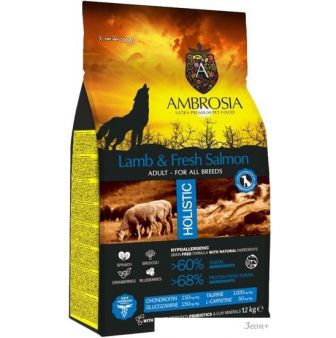 Сухой корм для собак Ambrosia Adult All Breeds Lamb & Fresh Salmon (для всех пород с ягненком и лососем) 12 кг