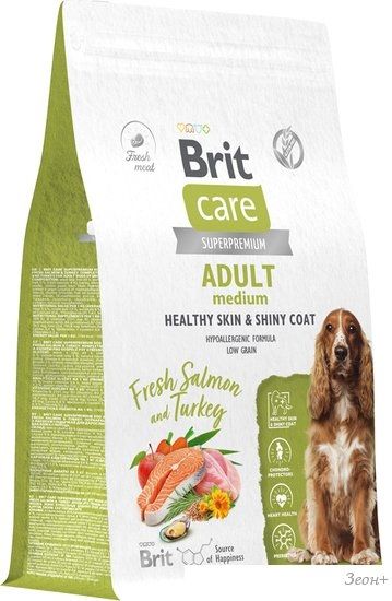 Сухой корм для собак Brit Dog Adult Medium Healthy Skin&Shiny Coat с лососем и индейкой 12 кг
