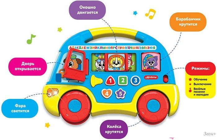 Развивающая игрушка Азбукварик Музыкальный автобус. Первые знания 2808 (синий)