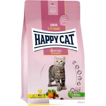 Сухой корм для кошек Happy Cat Junior 4-12 Month Land Geflugel птица, без злаков 10 кг