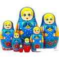 Развивающая игра Брестская Матрешка В синем платке и сарафане с цветочным декором (набор 7 шт)