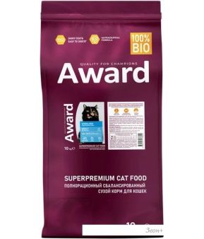 Сухой корм для кошек Award Adult Sterilized (для стерилизованных с белой рыбой с добавлением семян льна, клюквы и цикория) 10 кг
