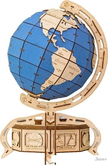 Сборная модель Eco-Wood-Art Глобус (голубой)
