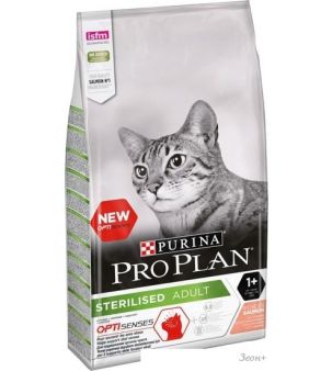 Сухой корм для кошек Pro Plan Sterilised Adult OptiSenses с лососем 10 кг