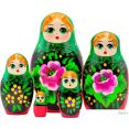 Развивающая игра Брестская Матрешка В зеленом платке и сарафане с розовыми цветами (набор 5 шт)