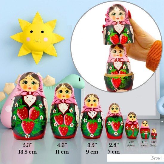 Развивающая игра Брестская Матрешка Девушка с клубникой и в розовом платке (набор 7 шт)