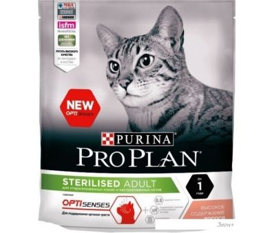 Сухой корм для кошек Pro Plan Sterilised Adult OptiSenses с лососем 400 г