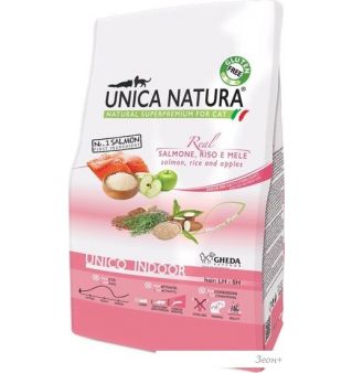 Сухой корм для кошек Unica Natura Unico Indoor с лососем, рисом и яблоком 350 г