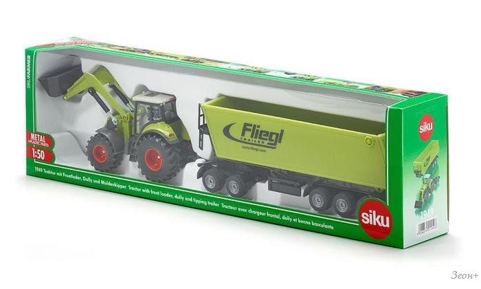 Трактор Siku Claas Axion 850 с погрузчиком и самосвалом 1949