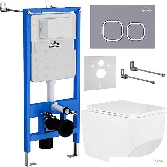 Унитаз подвесной Roxen Boro в комплекте с инсталляцией StounFix Slim 6 в 1 966418 (кнопка: серый бетон)