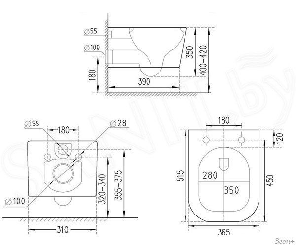 Унитаз подвесной Roxen Boro в комплекте с инсталляцией StounFix Slim 6 в 1 966110 (кнопка: серый бетон)