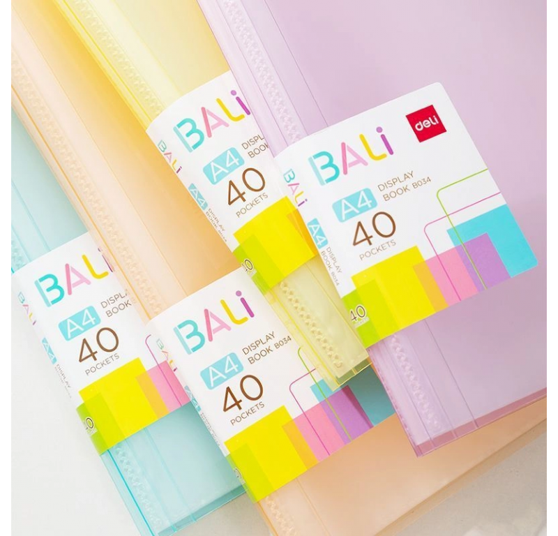 Папка с 40 прозр.вклад. Deli Bali EB034 A4 полипропилен ассорти