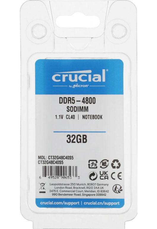 Оперативная память Crucial 32ГБ DDR5 SODIMM 4800 МГц CT32G48C40S5