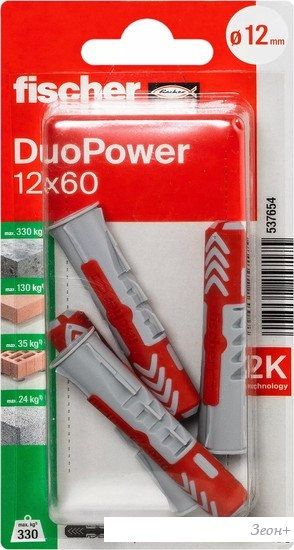Дюбель универсальный Fischer DuoPower 12 x 60 K NV 537654 (4 шт)