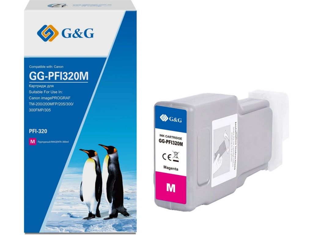 Картридж струйный G&G GG-PFI320M PFI-320M пурпурный (300мл) для Canon imagePROGRAF TM-200/200MFP/205/300/300MFP/305