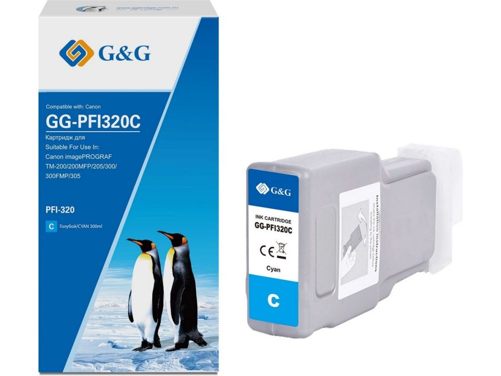 Картридж струйный G&G GG-PFI320C PFI-320C голубой (300мл) для Canon imagePROGRAF TM-200/200MFP/205/300/300MFP/305