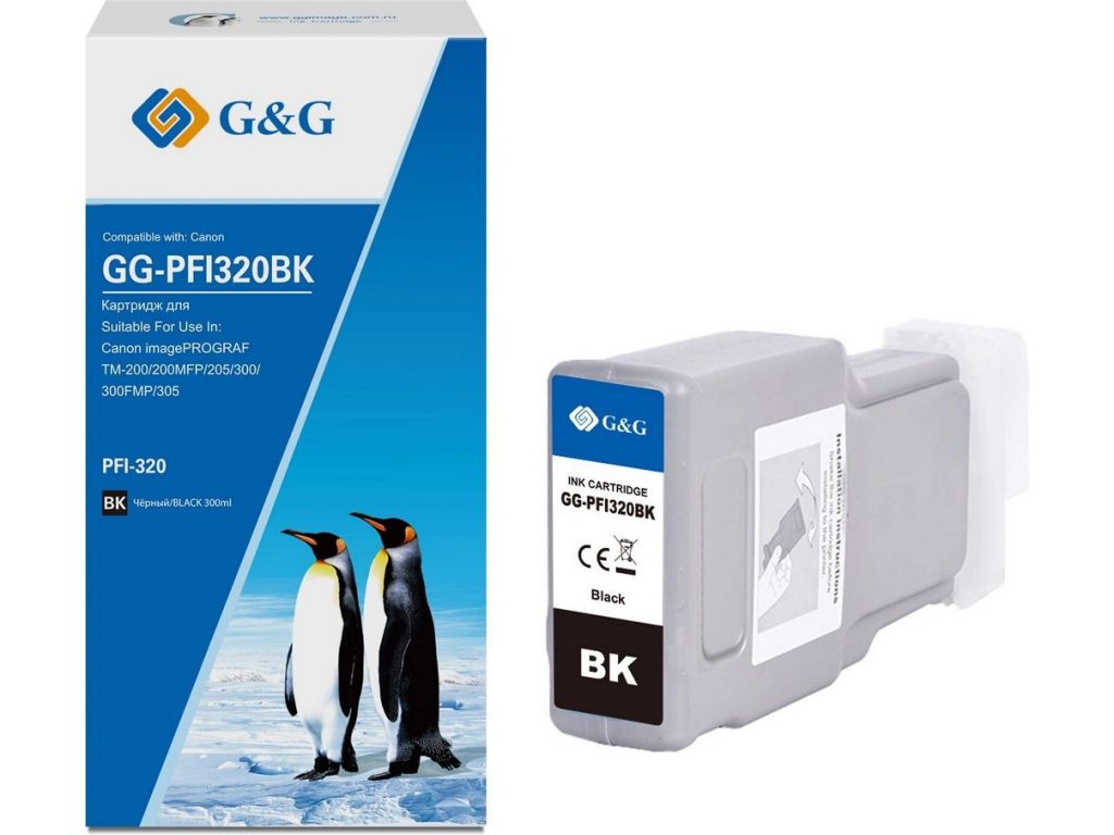 Картридж струйный G&G GG-PFI320BK PFI-320BK черный (300мл) для Canon imagePROGRAF TM-200/200MFP/205/300/300MFP/305