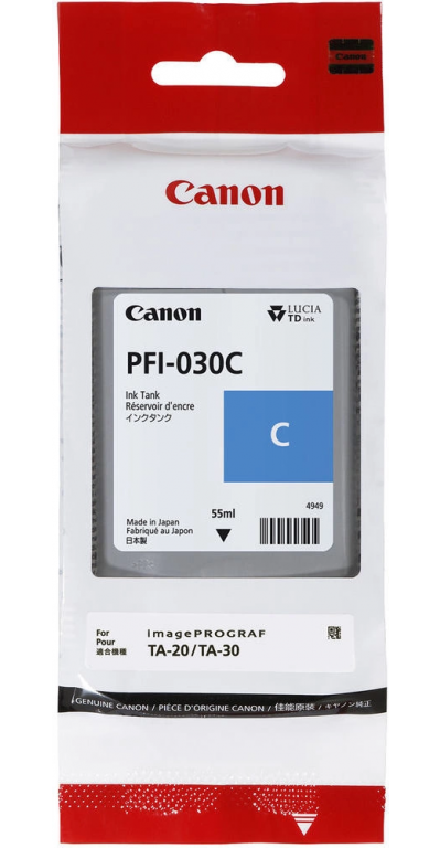Картридж струйный Canon PFI-030C 3490C001АА голубой (55мл) для Canon imagePROGRAF TA-20, TA-30, TM-240, TM-340.