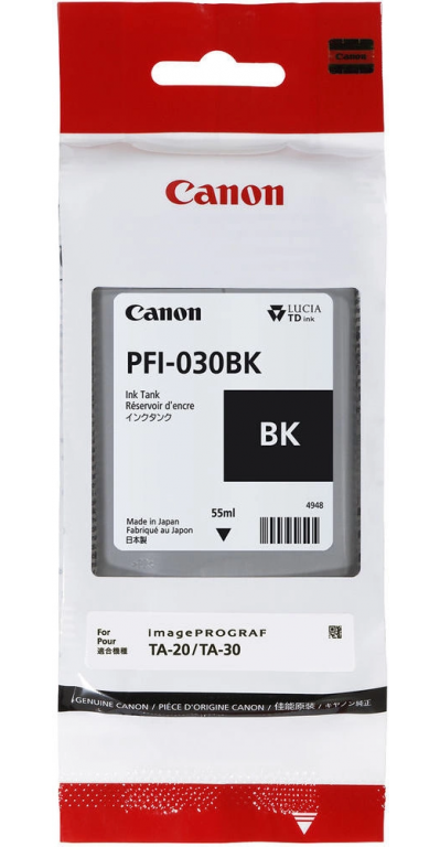 Картридж струйный Canon PFI-030BK 3489C001АА черный (55мл) для Canon imagePROGRAF TA-20, TA-30, TM-240, TM-340.