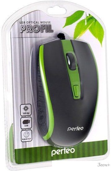 Мышь Perfeo PF-383-OP Profil (черный/зеленый)