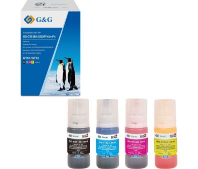  G&G GG-GT51BK/52CMY-45ml*4 GT51/52 ///  4x45  HP Ink Tank 115/310/315/318/319/515/615;Wireless 410/415/416/418/419;GT 5810/5820/5812/5822
