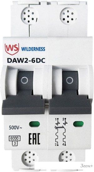 Выключатель автоматический Wilderness DAW2-6DC 2P 20A C 6kA 500В DC DAW2-6DC-2-C020