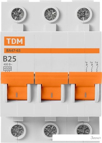 Выключатель автоматический TDM Electric ВА47-63 3Р 25А SQ0218-0057