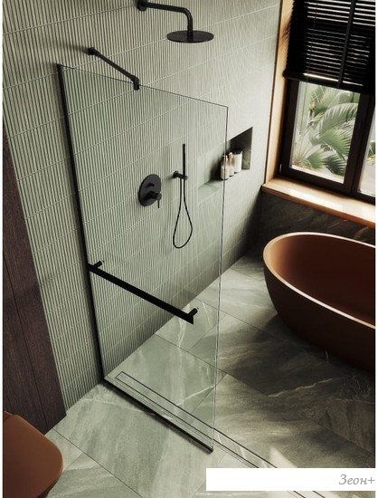 Душевая стенка MaybahGlass 195x89 MGD-732-6у (прозрачное стекло/черный)