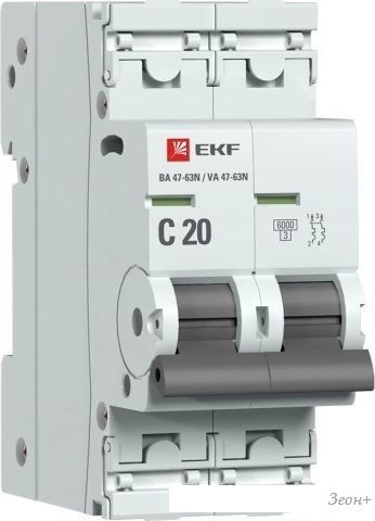 Выключатель автоматический EKF PROxima ВА 47-63N 2P 20А (C) 6кА M636220C