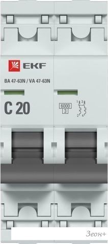 Выключатель автоматический EKF PROxima ВА 47-63N 2P 20А (C) 6кА M636220C