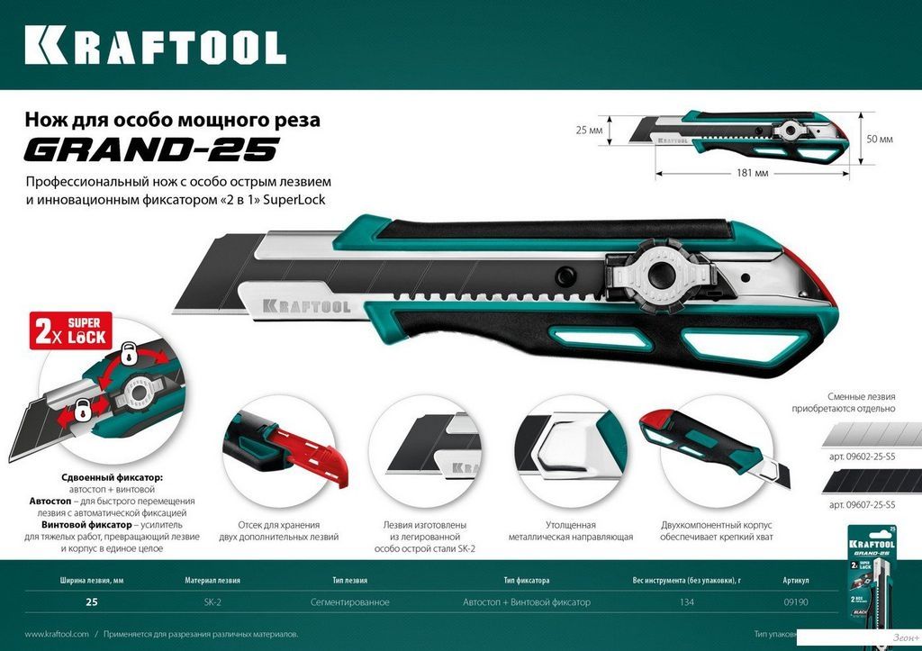 Нож строительный KRAFTOOL Grand-25 09190