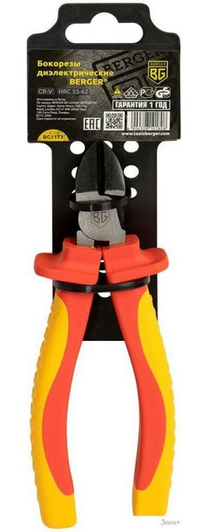 Кусачки боковые (бокорезы) Berger Диэлектрические до 1000V 170мм BG1173