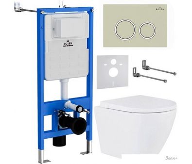 Унитаз подвесной Roxen Antares 530185-02 в комплекте с инсталляцией StounFix Slim 6 в 1 966195 (кнопка: бежевый)