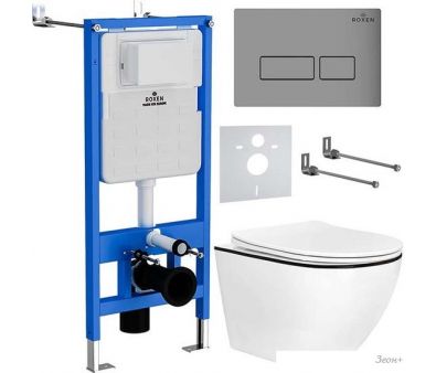 Унитаз подвесной Roxen Antares Black в комплекте с инсталляцией StounFix Slim 6 в 1 964800 (кнопка: хром матовый)