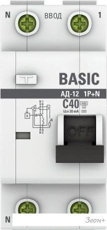 Дифференциальный автомат EKF Basic АД-12 1P+N 40А 30мА 4.5кА DA12-40-30-bas