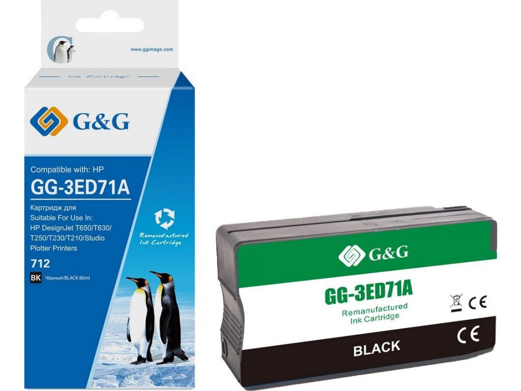 Картридж струйный G&G GG-3ED71A 712 черный (80мл) для HP DesignJet T650/T630/T250/T230/T210/Studio Plotter Printers
