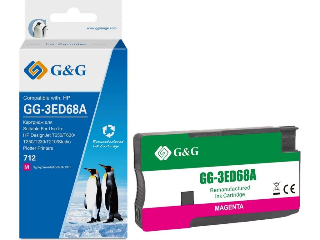 Картридж струйный G&G GG-3ED68A 712 пурпурный (29мл) для HP DesignJet T650/T630/T250/T230/T210/Studio Plotter Printers