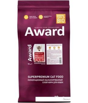Сухой корм для кошек Award Adult Indoor Big Сats (для крупных пород с говядиной и курицей с добавлением брокколи и Юкки Шидигера) 10 кг