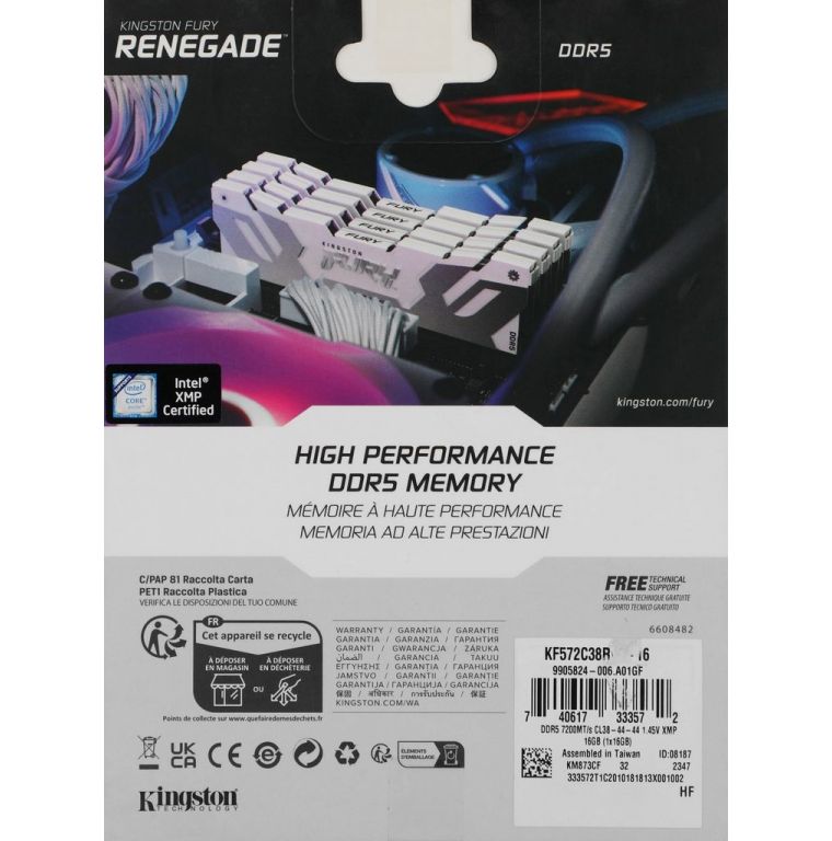 Оперативная память Kingston FURY Renegade 16ГБ DDR5 7200 МГц KF572C38RW-16