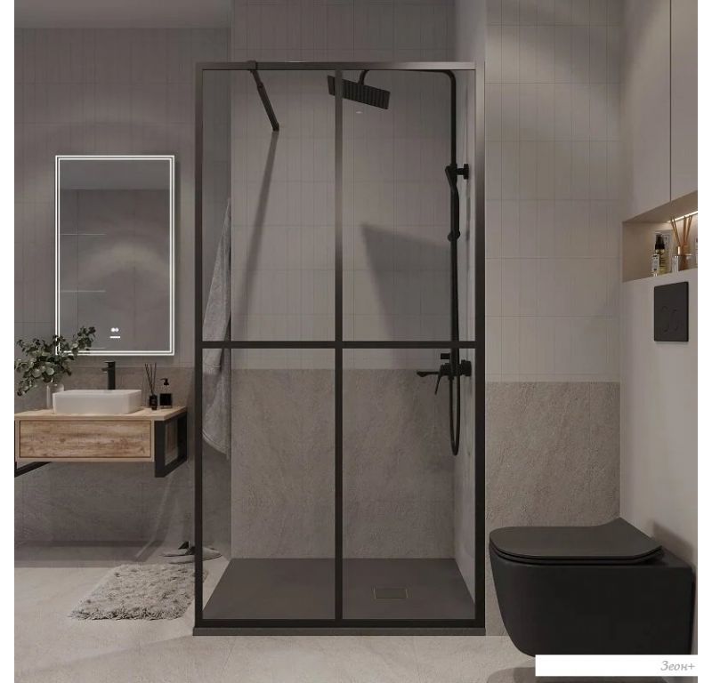 Душевая стенка Niagara NG-686-90BLACK 90x195 (черный матовый/прозрачное стекло)
