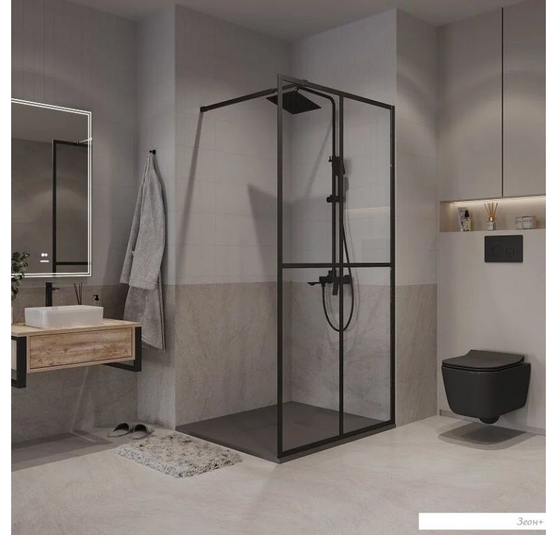 Душевая стенка Niagara NG-686-90BLACK 90x195 (черный матовый/прозрачное стекло)
