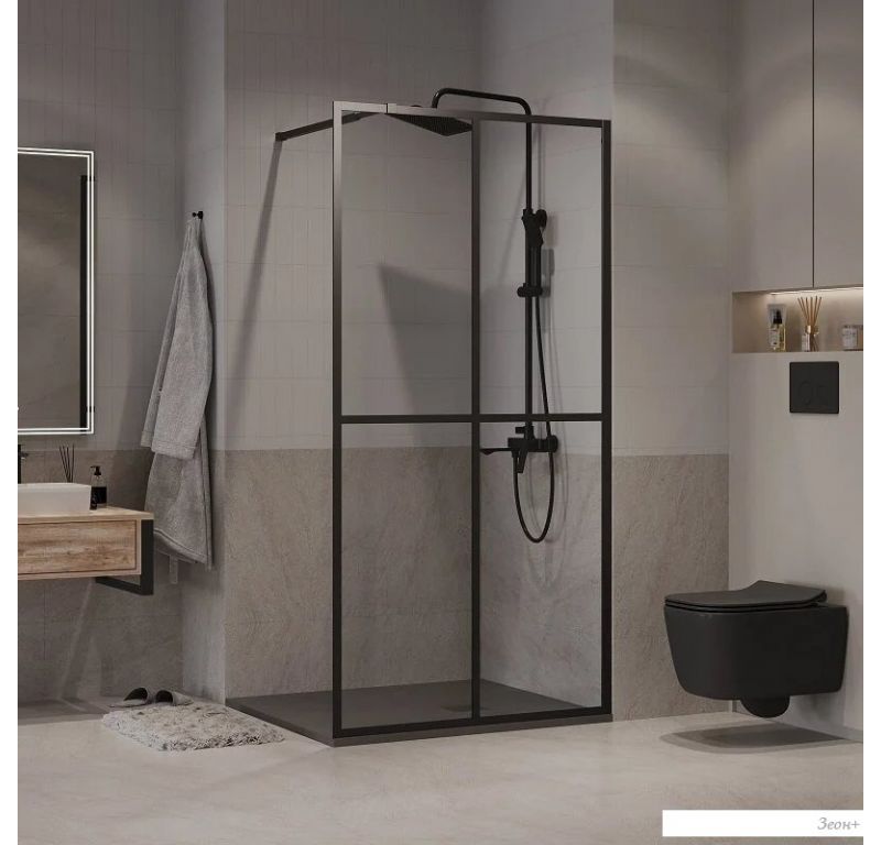 Душевая стенка Niagara NG-686-90BLACK 90x195 (черный матовый/прозрачное стекло)