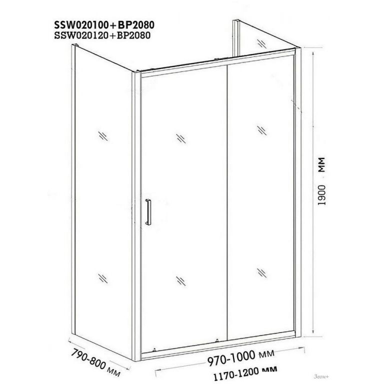 Душевой уголок Pelican SSW020120+BP02080 80x120x190