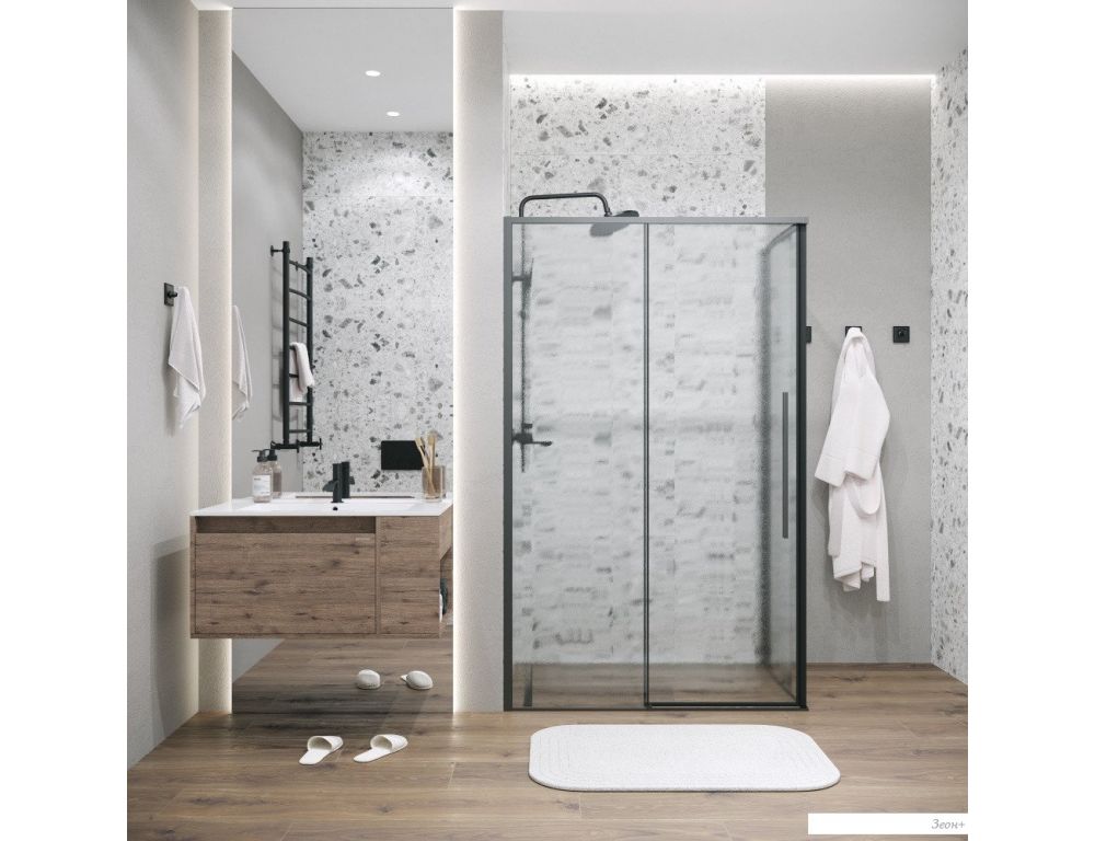 Душевой уголок Grossman Galaxy 100x90x195 120.K33.01.1090.21.02 (черный матовый/стекло шиншилла)