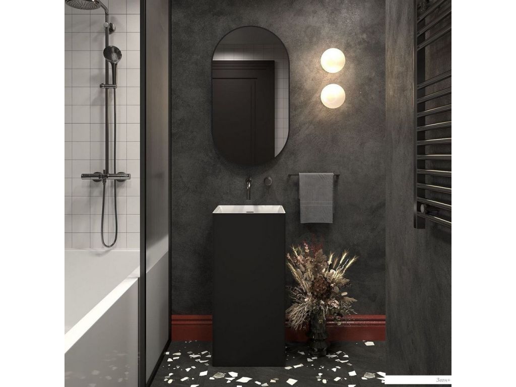 Умывальник Wellsee Pure BY Wellsee 230713000 (отдельностоящий, без отверстия под смеситель, матовый черный/глянцевый белый)