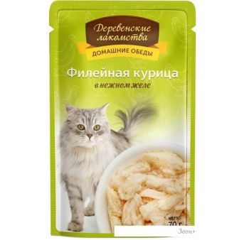 Консервированный корм для кошек Деревенские лакомства Филейная курица в желе 70 г