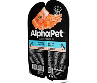 Консервированный корм для собак AlphaPet Superpremium Лосось паштет для щенков, беременных и кормящих собак 100 г