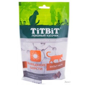 Лакомство для кошек TiTBiT Хрустящие подушечки с говядиной для выведения шерсти 60 г