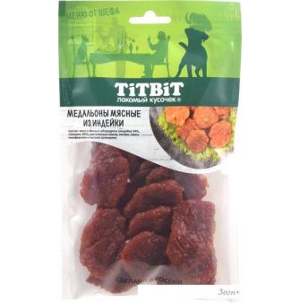 Лакомство для собак TiTBiT Медальоны мясные из индейки Меню от Шефа 80 г
