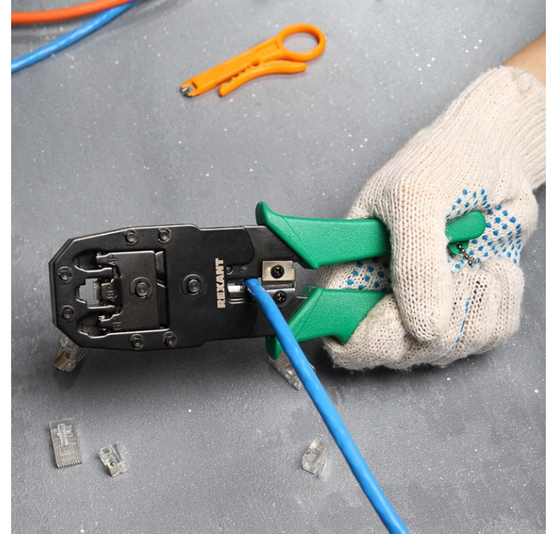 Инструмент обжимной Rexant HT-200 12-3441 для RJ-45/RJ-12/RJ-11 зеленый